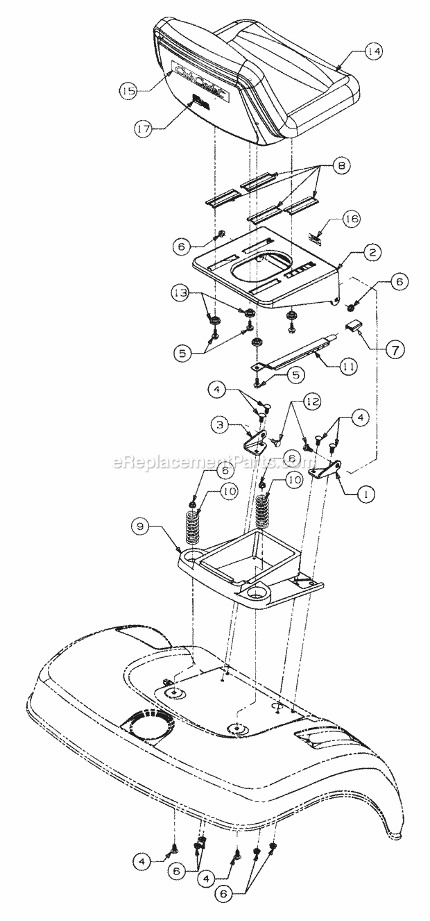 Seat And Support Diagram and Parts List for 2206 13A-298M100 Cub Cadet Lawn Tractor